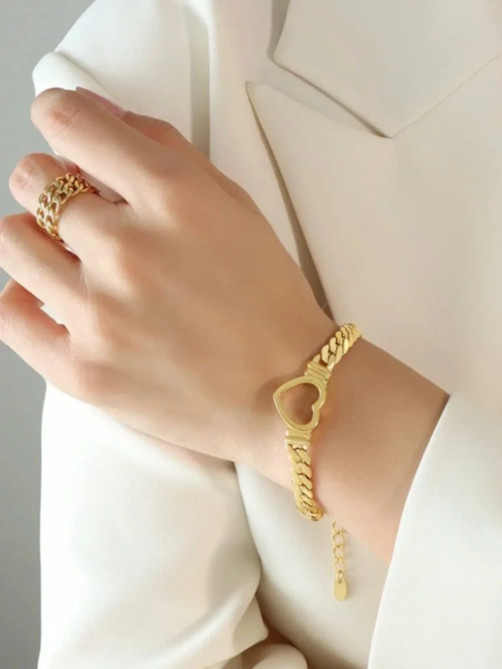 Gold Heart Chain Collar Bracelet